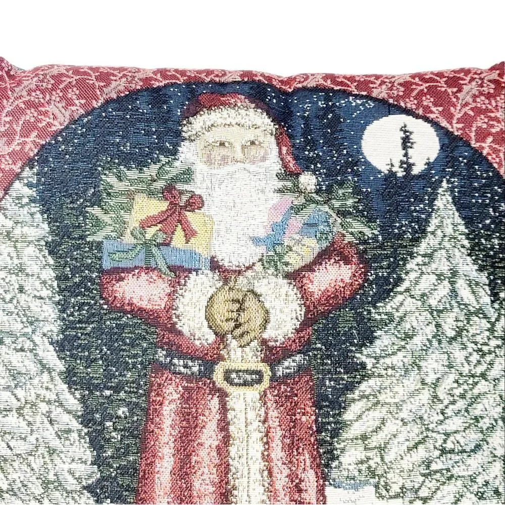 Vtg Needlepoint Santa Claus Christmas‎ Holiday Decorative Tapestry Throw Pillow